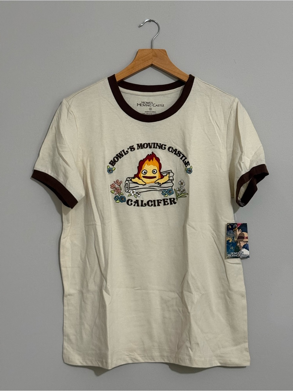 Studio Ghibli Calcifer Ringer Tee - Cream with Brown Trim